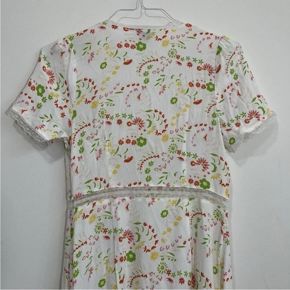 Y2K Style Nasty Gal Mini Dress Size 6 Lace Trim Floral V Neck Lightweight - Picture 10 of 15